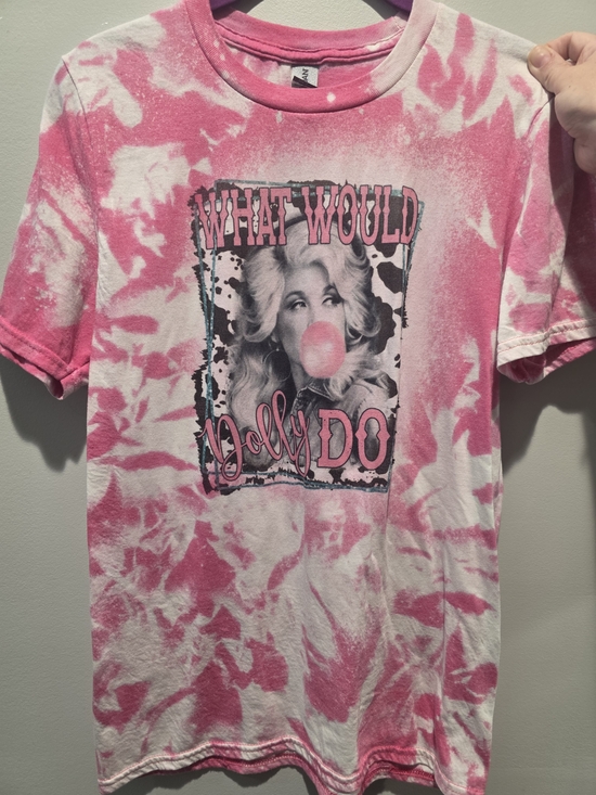 Gildan Tops - Gildan Pink and White Tie-Dye "What Would Dolly Do" Graphic Tee